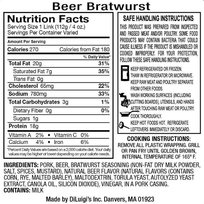 Beer Bratwurst DiLuigi Foods